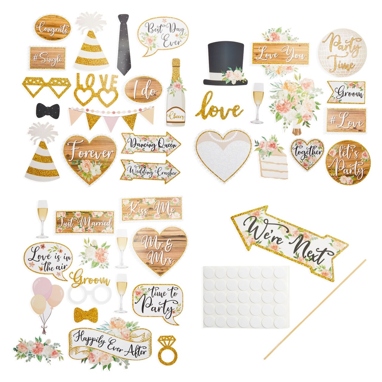Wedding Photo Booth Prop Kit for Bridal Shower Bachelorette Party 70 Pieces